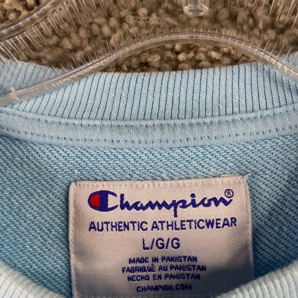 Champion Powder Blue with Neon Green Logo Sweatshirt - Picture 6 of 6